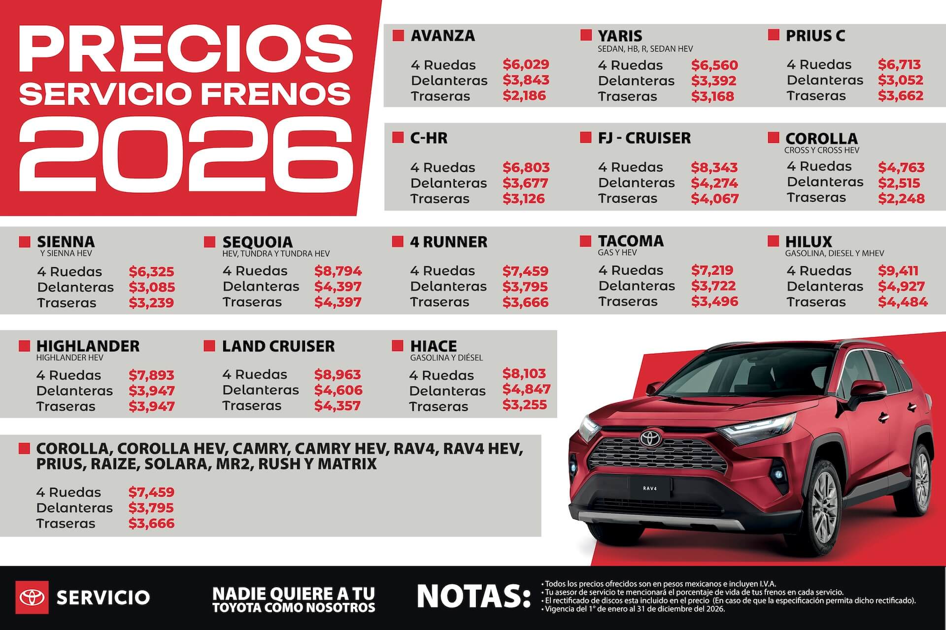 Precios servicio frenos 2026